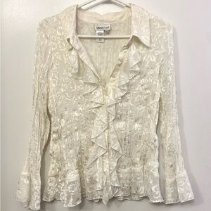 Vintage Coldwater Creek Cream Floral Ruffled Blouse